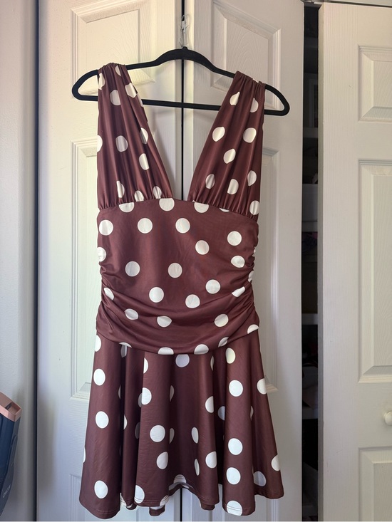 Free People Dresses & Skirts - Free People Brown Polka Dot Mini Dress with White Dots